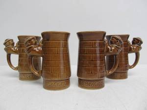 lot 211 image: Set of 4 Vintage The Black Monk Figural Handled Mugs