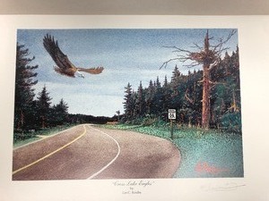 lot 362 image: Signed LES KOUBA Wildlife Eagle Print - Cross Lake Eagles