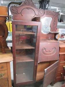 lot 401 image: Antique Dark Wood Curio Cabinet wit...