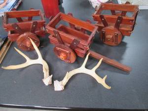lot 410 image: 3 Decorative Wooden Carts. Carts ha...