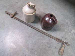 lot 439 image: 2 Clay Glazed Ornamental Water Jugs...