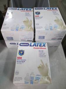 lot 445 image: 5 boxes of Latex Exam Gloves, One s...