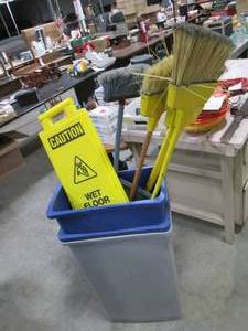lot 553 image: Trash Bins, Caution Sign, Brooms