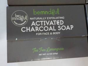 lot 453R image: 4 Bars BeMindFul Peppermint and Sage Naturally Exfoliating Activated Charcoal Soap for Face and Body- 4.2 oz per bar, environmental friendly