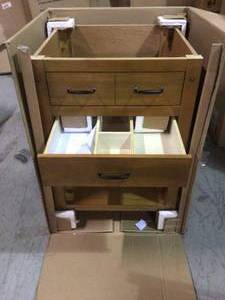 Avondale 24 in. Vanity Cabinet Only in Weathered Pine by Home Decorators Collection Customer Returns See Pictures