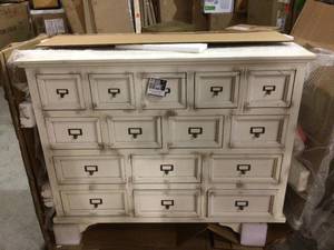 Brass and Antique White Shabby Chic 15-Drawer Apothecary Cabinet by StyleCraft Customer Returns See Pictures