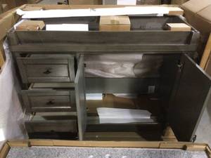 Home Decorators Naples 49 in. x 22 in. D Bath Vanity in Distressed Grey with Granite Vanity Top in Napoli with Oval White Basin slight damage see pictures