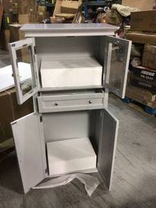 Home Decorators Hampton Harbor 25 in. W 4-Door Tall Cabinet in Dove Grey damaged see pictures