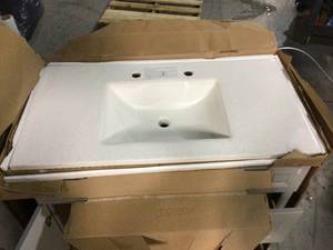 Home Decorators Sedgewood 36-12 in. Configurable Bath Vanity in Dove Gray with Solid Surface Top in Arctic with White Sink see pictures