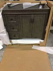 Home Decorators Naples 36 in. W Bath Vanity Cabinet Only in Distressed Grey with Left Hand Drawers see pictures