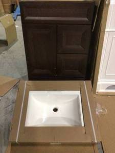 Lot of 2 Bathroom Vanity Cabinets only - one damaged see pictures