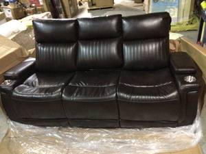 Ashley Team Time Chocolate Power Reclining Sofa with Adjustable Headrest see pictures