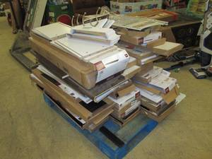 lot 110 image: big pallet of shelving black, brown...