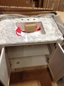 Sandon 36 in. W x 22 in. D Bath Vanity in White with Marble Vanity Top in Carrara White with White Basin by Home Decorators Collection Customer Returns See Pictures
