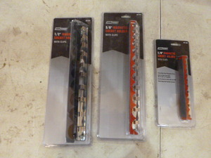 lot 76 image: 3 Tool Shop Magnetic Socket Holders with Clips