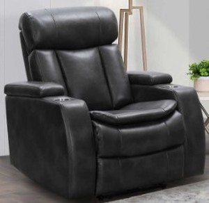 lot 209 image: Leather Power Recliner with Cupholders - Black