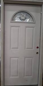 lot 281 image: Pre Hung Left Hand Inswing Entry Door with Frosted Glass 36 in x 80 in - White