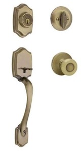 lot 308 image: Kwikset Belleview Antique Brass Single Cylinder Door Handleset with Tylo Door Knob Featuring SmartKey Security 687BWXT 5 SMT CP