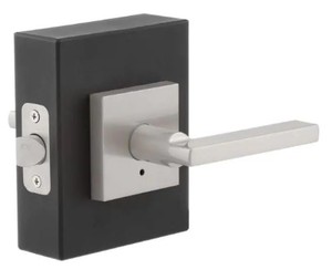 lot 342 image: Kwikset Halifax Square Satin Nickel Privacy BedBath Door Lever 155HFL