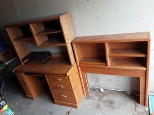 2-Piece Desk 48x23x30, With Hutch Top 46x13x32, & Twin Size Bookcase Headboard 43x10x25