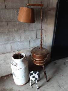 Old Fashioned LampTable, Cow Stool, Milk Can