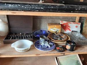 Large Lot Of Kitchen Ware Casseroles, Flatware With Chest, Misc. Dishes