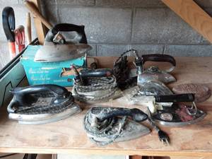 6-Vintage Electric Irons (Most GE) & 1-Sad Iron