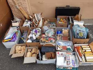 Large Lot Of Crafting Art Supplies, Wood Craft, Fabric, Stamps, Crafting Tools & Books