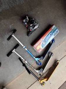 3-Scooters (2-Razor, 1-Fusion), 1-Pair Roller Blade Brand Roller Blades (Youth Size 12-2 Adjustable) Like New