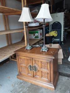 2-Door Night Stand30x16x24, Pair Of Lamps With Stone Bases 30