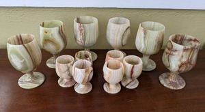 Set of (12) Small and Large Stone Goblets