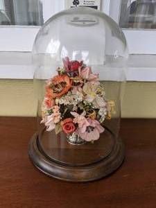 Glass Cloche with Faux Flower Display