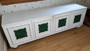 Painted Wood Storage Bench with Green Accents