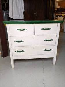 Green and White Vintage Four Drawer Dresser