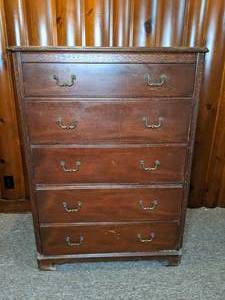 Vintage Five Drawer Wood Dresser