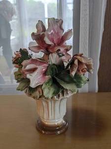 Vintage Italian CAPODIMONTE Porcelain Flowers in Vase Statue