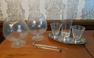 Glass Barware and Silver Plated Platter