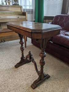 Vintage Accent Table with Trestle Base