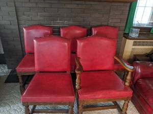 (5) Vintage Brentwood Chairs with Red Upholstery