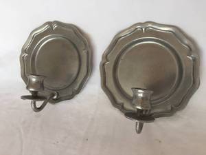 lot 71 image: Wall Mount Candle Holders Believed To Be Pewter