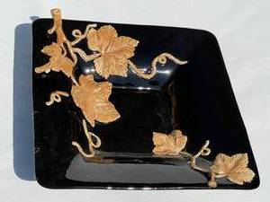 lot 104 image: Ornate Gold Trimmed Green Vase And Fitz and Floyd Floral Plate