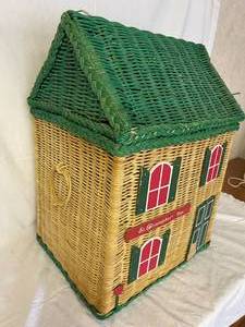 lot 147 image: Large Wicker House Shaped Basket Full Of Yarn