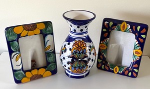 lot 15 image: Mexican Pottery Home Decor Picture Frames & Vase
