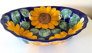 lot 22 image: Mexican Pottery Bowl with Sunflower Design