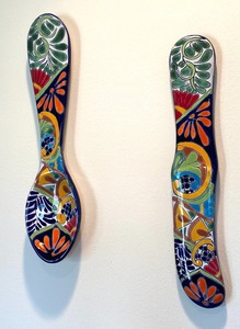 lot 70 image: Mexican Pottery Three Piece Utensil Wall Art