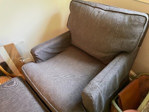 lot 45 image: Fun Upholstered Arm Chair and Ottoman