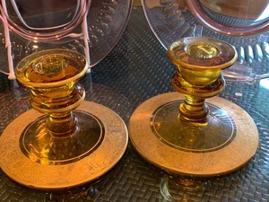 lot 131 image: Vintage Glass Luncheon Plates and Pair of Vintage Candle Holders