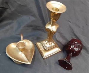 (2) Brass Dcor Items, & (1) Avon ...