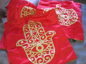 lot 8 image: 3 RedGold Pillow Covers...
