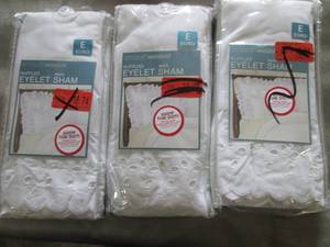 lot 99 image: 3 White Ruffled Eyelet Euro Shams...